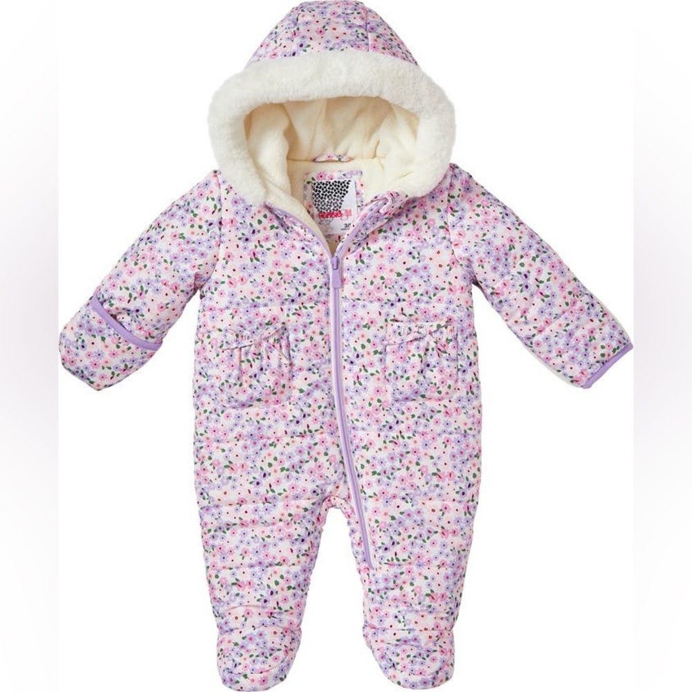 Ditzy Print Faux Fur Trim Coverall for Infant size 3-6 months NWOT